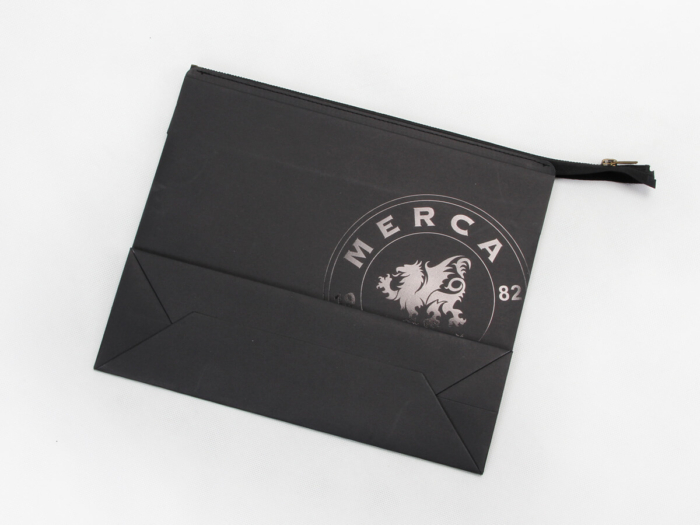Black Dyed Metal Zipper Paper Bags Folding Way