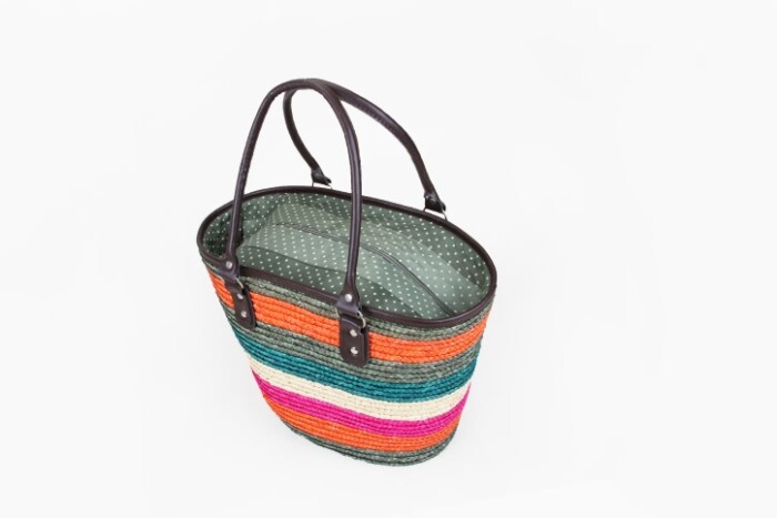 Colourful Straw Bag With Leather Handle