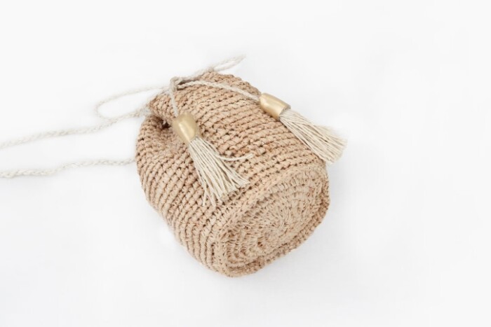 Straw Raffia Bucket Bag Tassel Detail