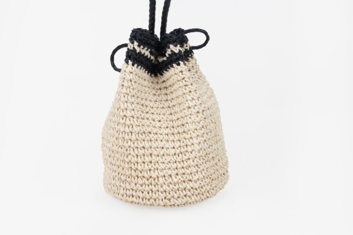Straw Paper Bucket Bag with Woven Leather Shoulder Strap