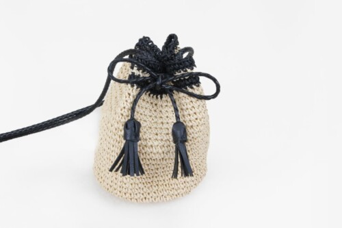 Straw Paper Bucket Bag with Woven Leather Shoulder Strap