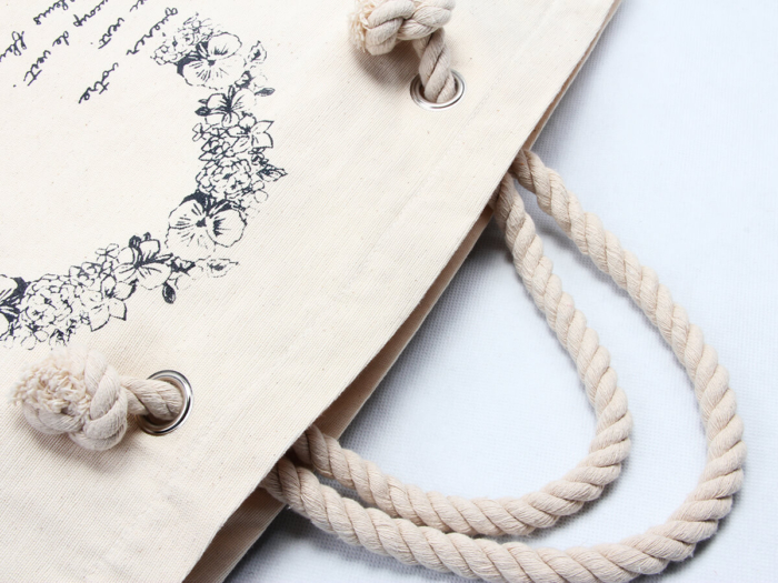 Flower Garland Canvas Tote Bags Handle Detail