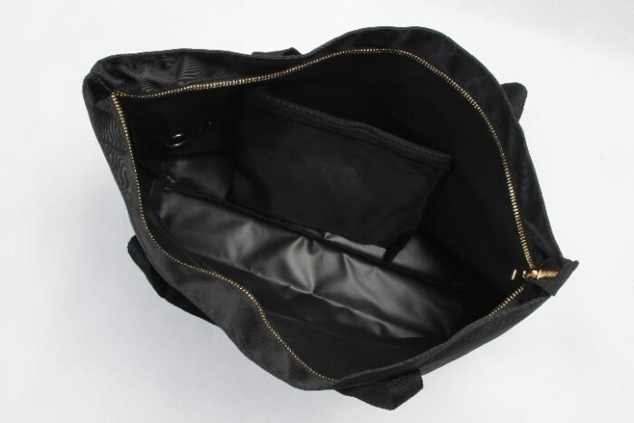 Large Black Polyester Beach Pool Tote Bags With Zipper Closure open