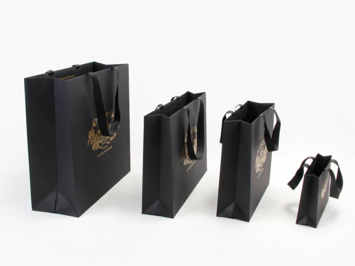 Luxury Black Dyed Scarf Shopping Paper Bags Side Display