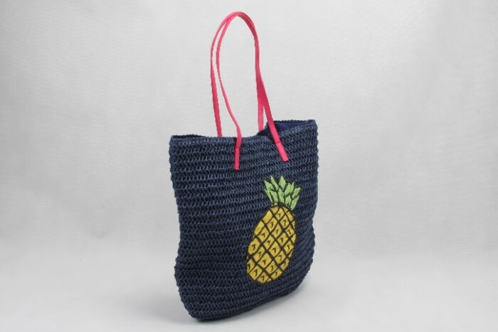 Paper Straw Tote Bag with Woven Paper Pineapple