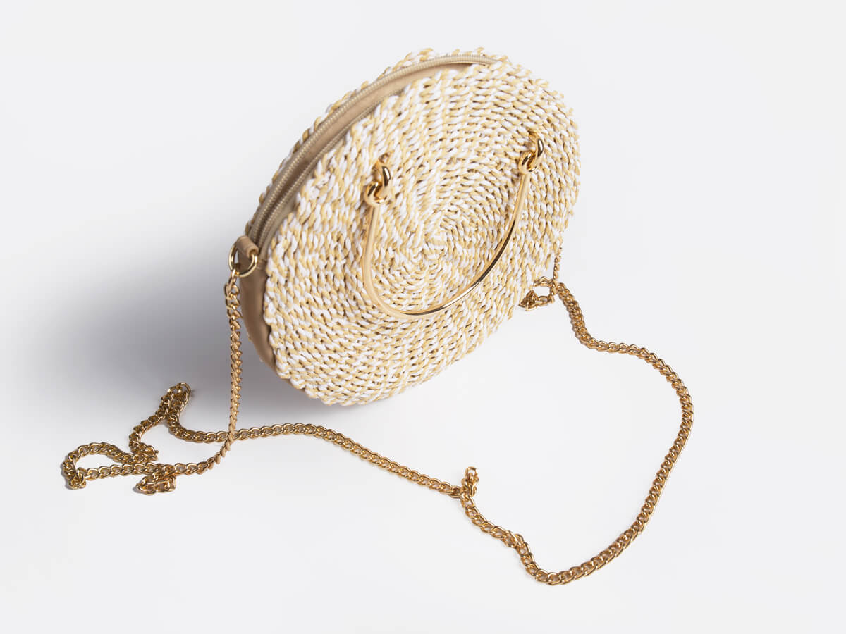 Woven Straw Crossbody with Chain Link Handle