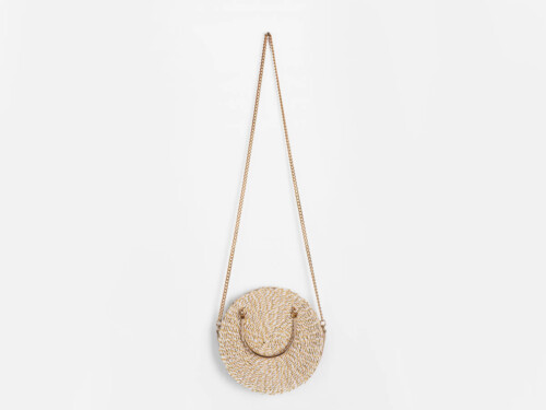 Premium Round Crossbody Paper Straw Bag With Chain Handle