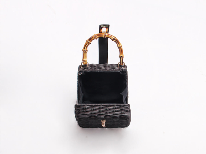 Black Rattan Shoulder Box Bag Open Way