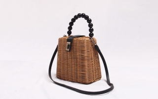 Rattan Shoulder Box Bag with Bead Handle