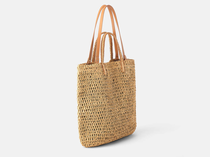 Yellow Paper Straw Bag with Shoulder and Tote Handle