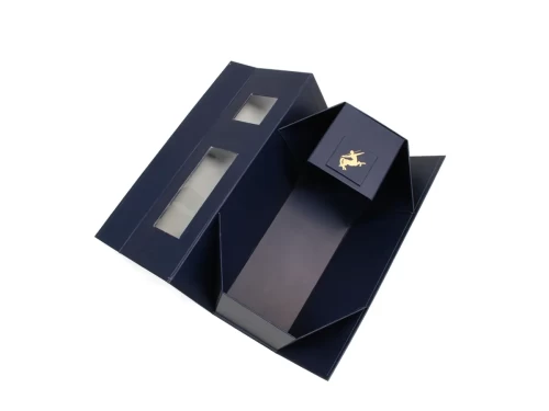Wine Folding Box with Clear Window and Magnetic Closure