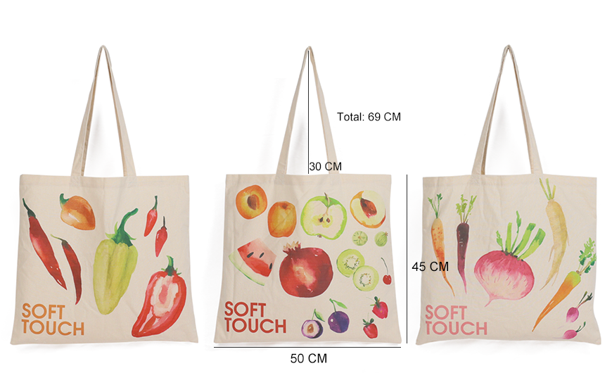 Fruit and Vegetables Design Soft Cotton Tote Bag Size