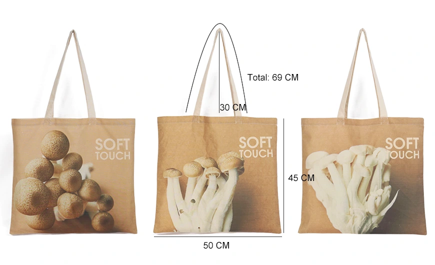 Mushrooms Design Soft Touch Cotton Tote Bag Dimensional Size