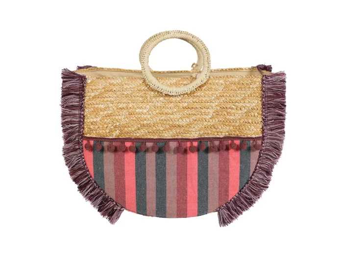 Wheat Straw Beach Bag with Round Handle & Tassel
