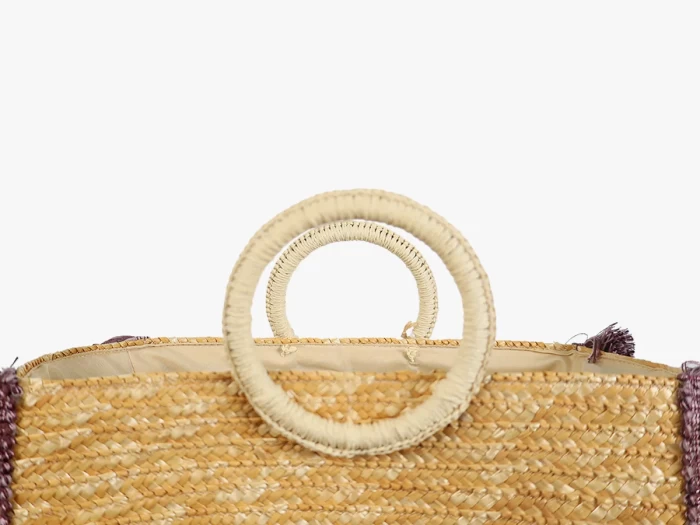 Wheat Straw Beach Bag Round Handle with Paper Straw Wrap