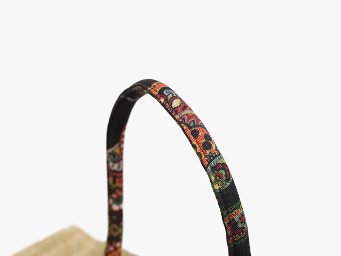 Woven Straw Bag with Printed Cotton Handle
