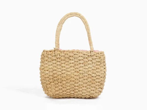 Straw Corn Husk Cross Weave Tote Bag with Drawstring Lining