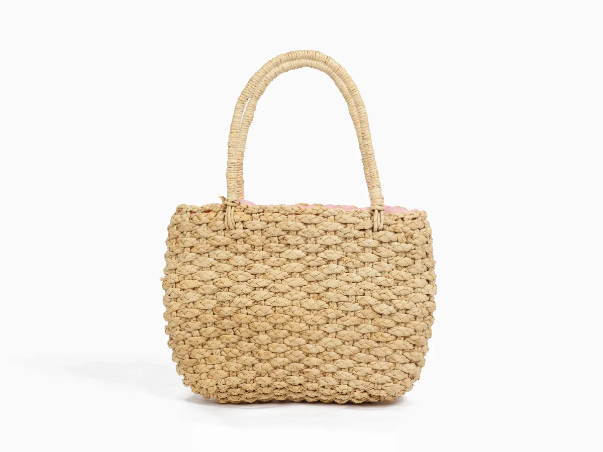 Straw Corn Husk Cross Weave Tote Bag with Drawstring Lining