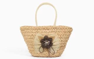 Straw Corn Husk Tote Bag with Jute Flower Decoration