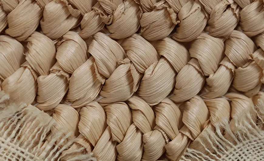 Straw Tote Bag Corn Husk Weave Detail