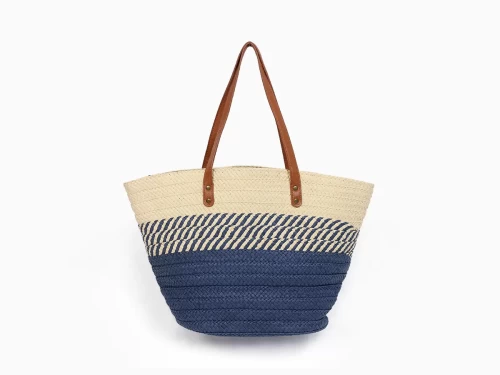 Paper Straw Beach Tote Bag with Leather Handle