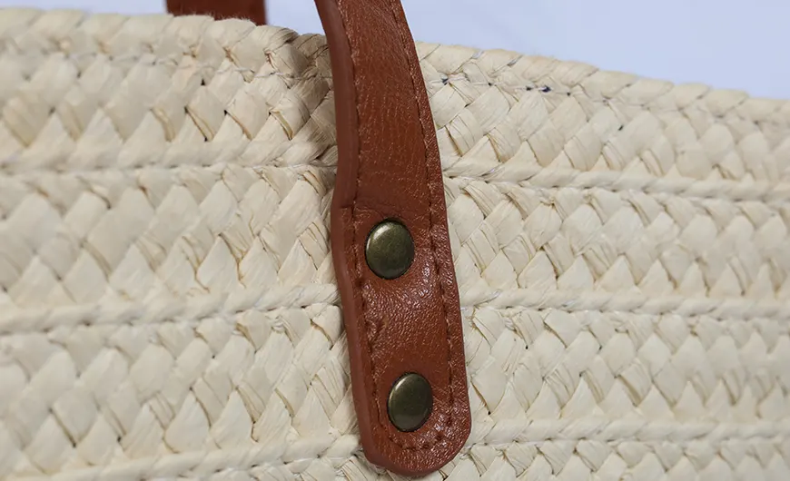 Paper Straw Beach Tote Bag with Leather Handle Newstep