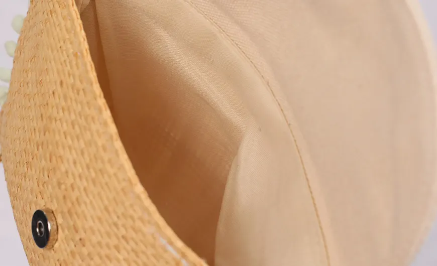 Straw Raffia Pouch Bag Cotton Lining Detail