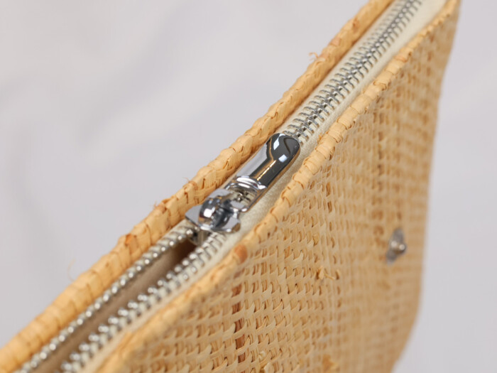 Straw Raffia Pouch Bag with Zipper Detail