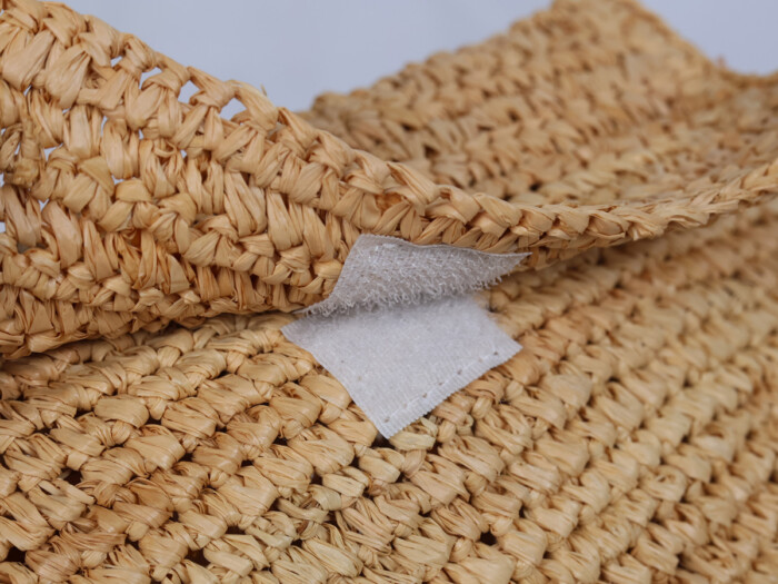Straw Raffia Pouch Hook and Loop Detail