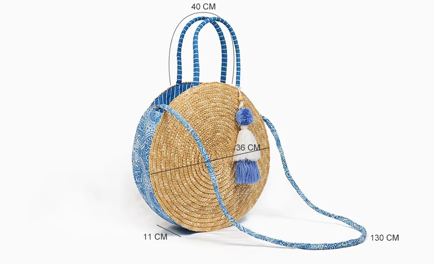 Round Wheat Straw Beach Bag Size