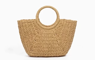 Paper Straw Beach Bag with Drawstring Lining Closure