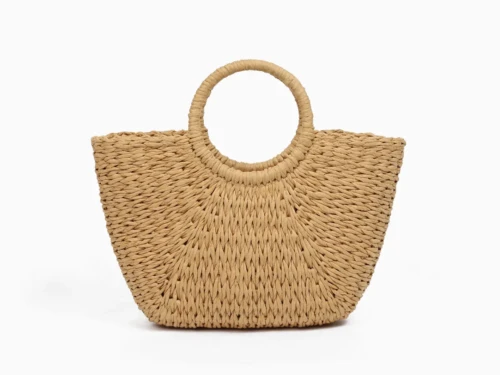 Paper Straw Beach Bag with Drawstring Lining Closure