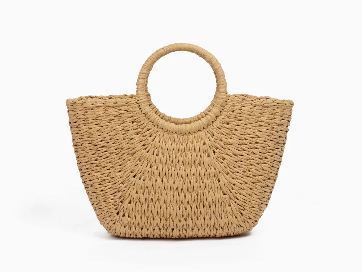 Paper Straw Beach Bag with Drawstring Lining Closure