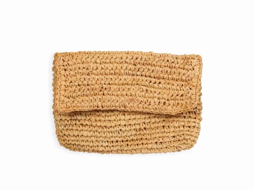 Straw Raffia Pouch with Hook and Loop Closure