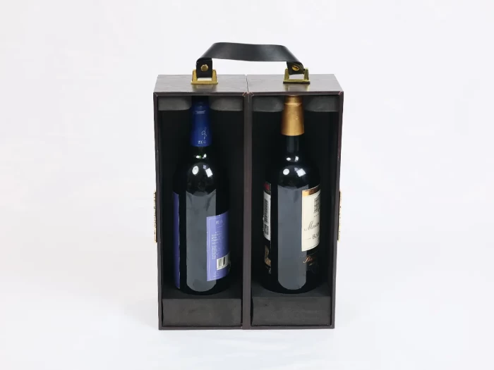 Wooden Paper 2 Pieces Wine Packaging Boxes Open Way