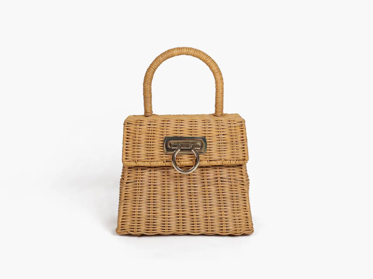 Rattan Flap Bag with Magnetic Snap Button Closure