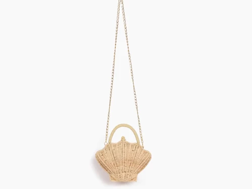 Rattan Shell Bag with Chain Shoulder Strap