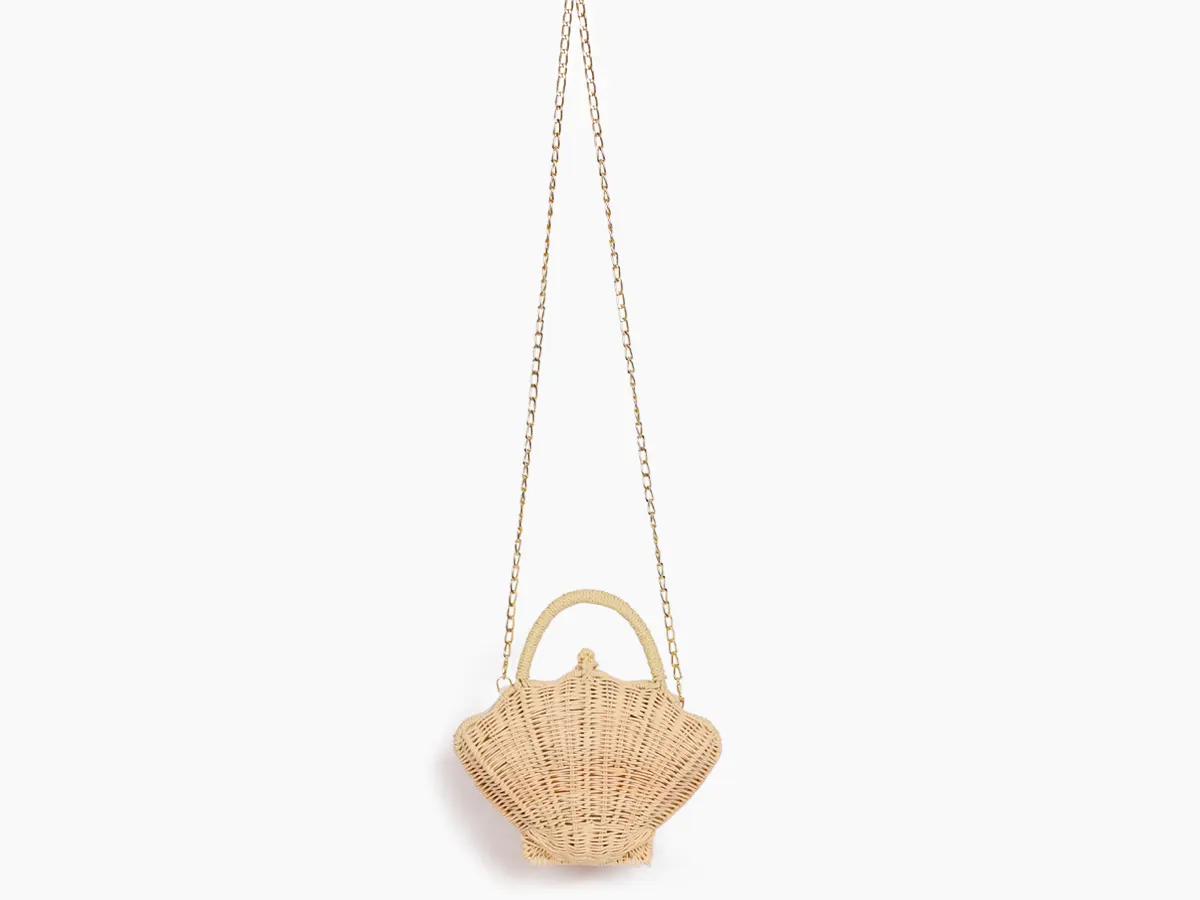 Rattan Shell Bag with Chain Shoulder Strap