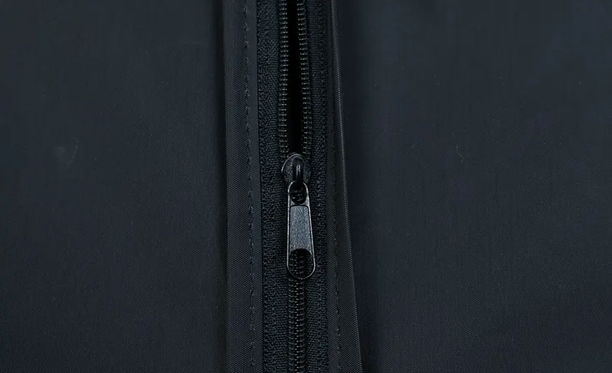 Black PEVA Long Garment Cover Bag Zipper Detail