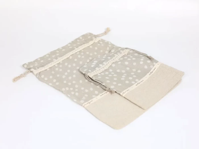 Beige Cotton Linen Drawstring Bag Fold