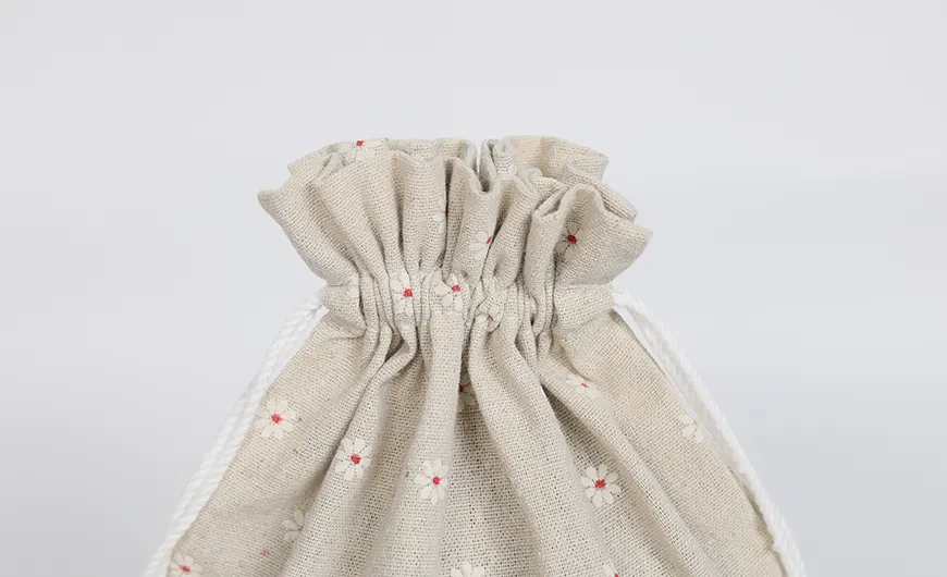 Drawstring Linen Bag for Jewelry Close Detail