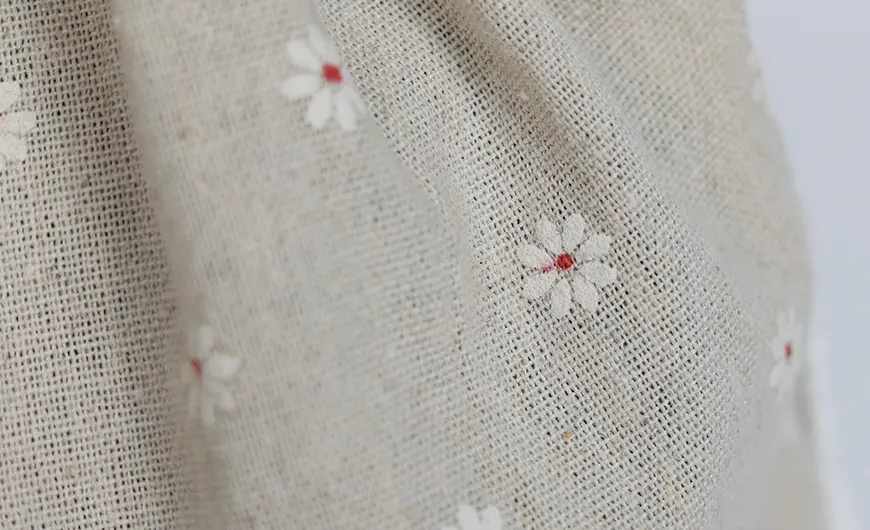 Drawstring Linen Bag with Plastisol Screen Print Flowers