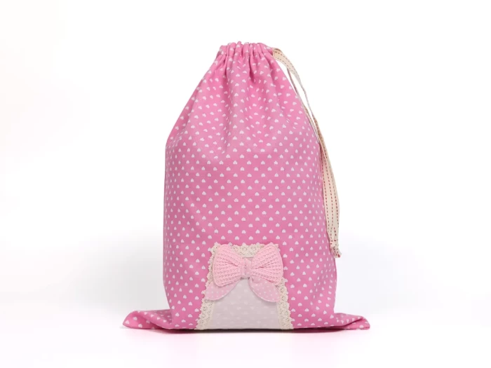 Pink Bouncy Nylon Cotton Drawstring Bag for Underwear