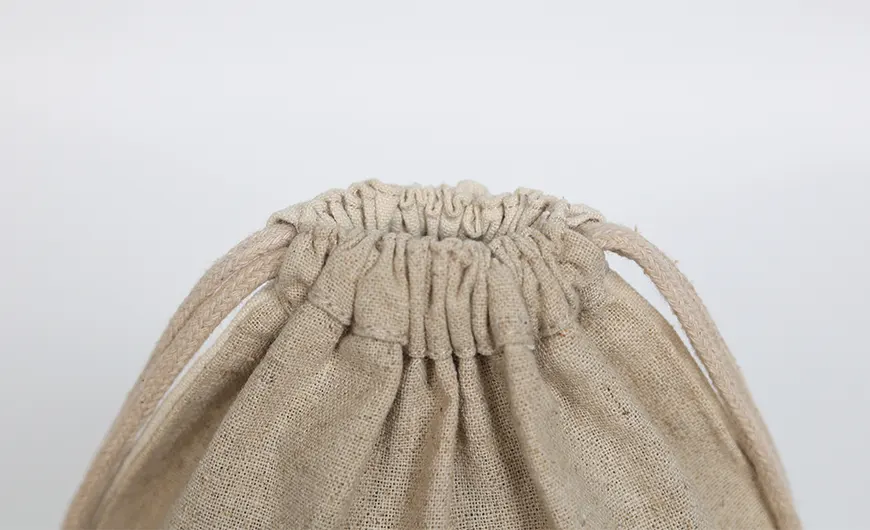 Drawstring Jute Cotton Bag Close Detail