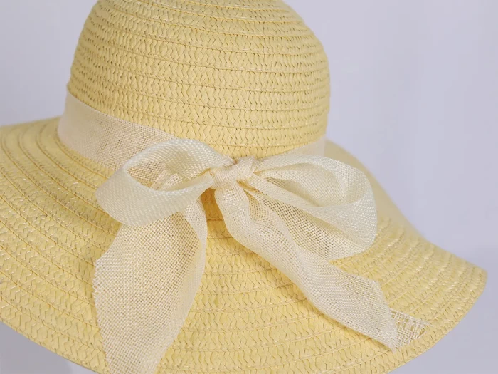 Foldable Roll Up Beach Straw Hat with Bow Tie