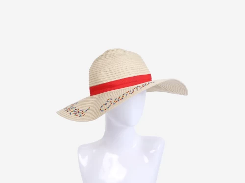 Embroider Bead Piece Beach Straw Hat with Embroidery Logo