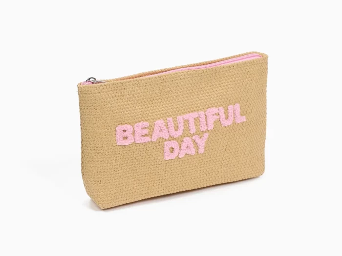 Paper Straw Pouch Bags with Pink Towel Embroidery Logo