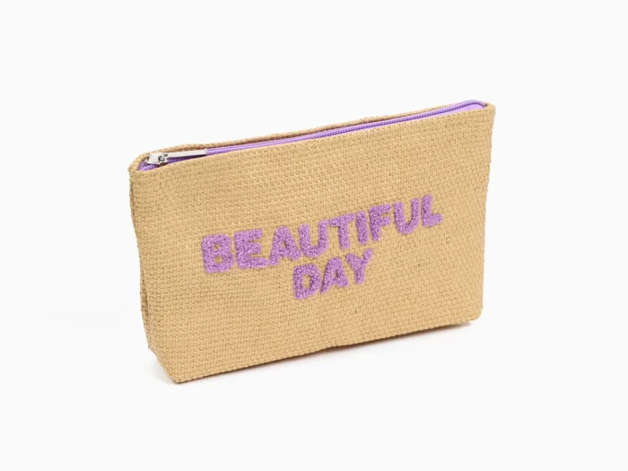 Paper Straw Pouch Bags with Purple Towel Embroidery Logo