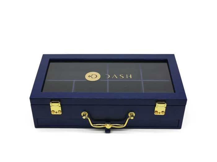 Small Luxury Blue Accessories Leather Box with Black Suede