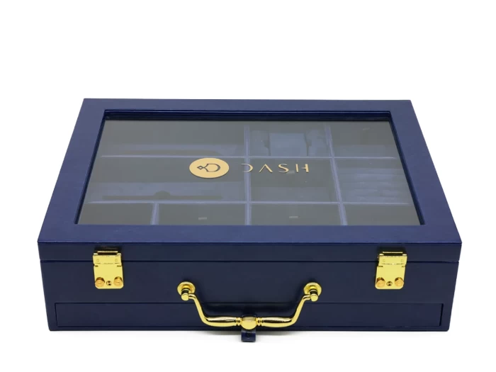 Medium Luxury Blue Accessories Leather Box with Blue Suede